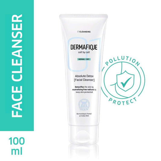 Dermafique Absolute Detox Facial Cleanser Exfoliating Face wash for Normal To Dry Skin with Vitamin E and Pomegranate extracts Oil-Free deep cleanses pores Fights pollution effects Dermatologist Tested 100 ml