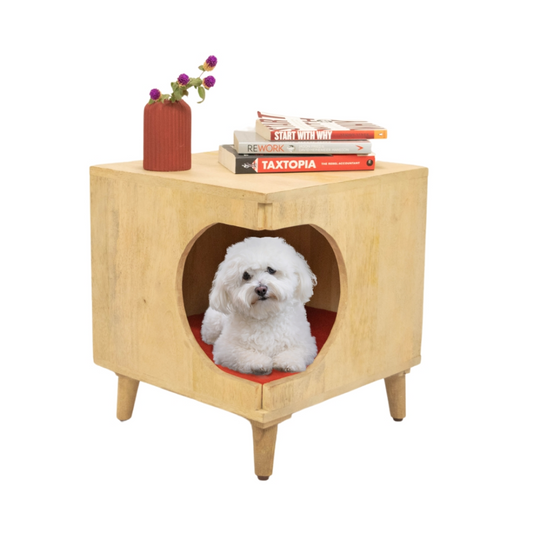 FurryLiving Wally Side Table with Cushion for Small Dogs and Cats Oak