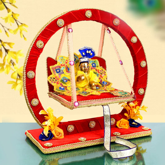 Decorative Laddu Gopal Ji Jhula Divine Swing Red Color Medium