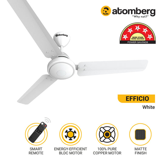 Atomberg Efficio 1200 mm BLDC Motor with Remote 3 Blade Ceiling Fan White Pack of 1