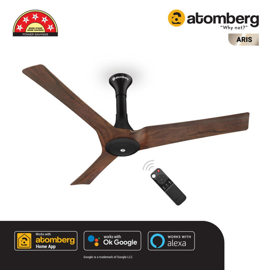 Atomberg Aris 1200mm Noiseless Smart Ceiling Fan for Home with IoT and Remote  Sleek Design and High Air Delivery  5 Star Rated BLDC Fan  21 Year Warranty Dark Teakwood