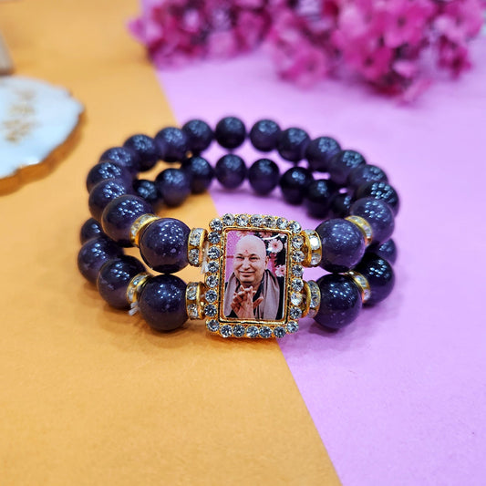 Black Round Pearl Bracelet with Jai Guruji Swaroop.