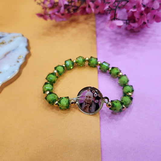 Green Pearl Bracelet with Jai Guruji Swaroop Handmade Bracelets for Men and Women