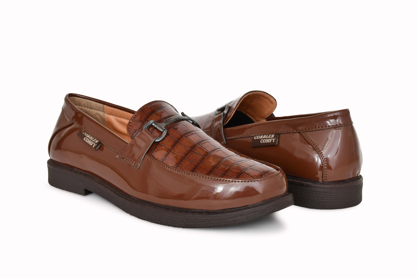 Croco Pattern Slip-on for Men with Metallic Buckle  Brown