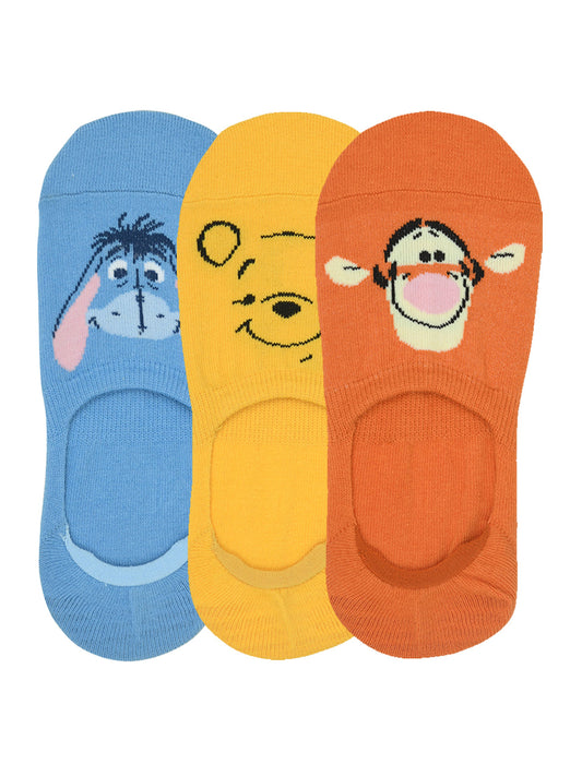 Balenzia x Disney Winnie the Pooh loafer invisible socks for Women-Pooh Eeyore Tiger Pack of 3 Pairs1UFree Size Silver Pink Blue