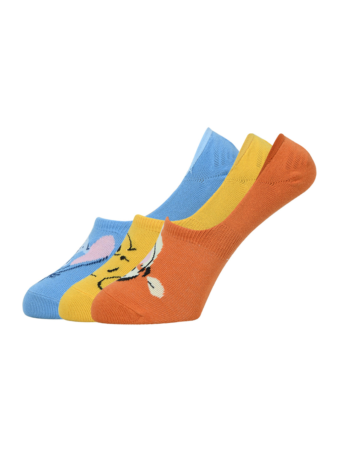 Balenzia x Disney Winnie the Pooh loafer invisible socks for Women-Pooh Eeyore Tiger Pack of 3 Pairs1UFree Size Silver Pink Blue