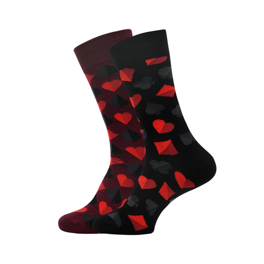 Balenzia Special Edition Poker Crew Socks for Men Free Size Pack of 2 Pairs Maroon and Black