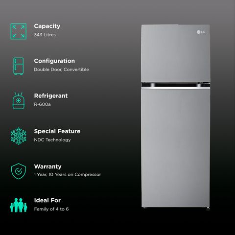 LG 343 Litres 2 Star Frost Free Double Door Convertible Refrigerator with Smart Diagnosis