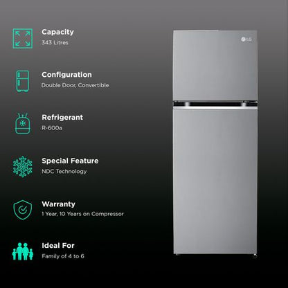 LG 343 Litres 2 Star Frost Free Double Door Convertible Refrigerator with Smart Diagnosis