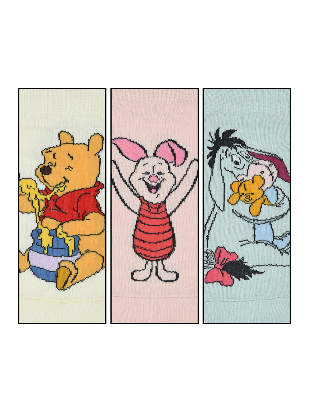 Balenzia x Disney Winnie the Pooh Lowcut socks for Women-PoohPigletEeyore Pack of 3 Pairs1UFree Size Cream Pink Blue