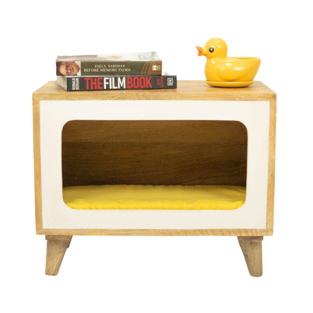 FurryLiving Telly Side Table with Cushion for Small Dogs and Cats Oak