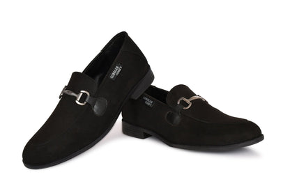 Suede Slip-on with Metallic Loop Buckle  Black