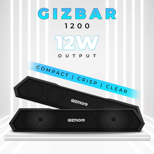 GIZMORE BAR 1200 Bluetooth Soundbar with 12W RMS Upto 6 Hours Playback TWS Function with Matte Finish BT Version 5.3  Multi Connectivity
