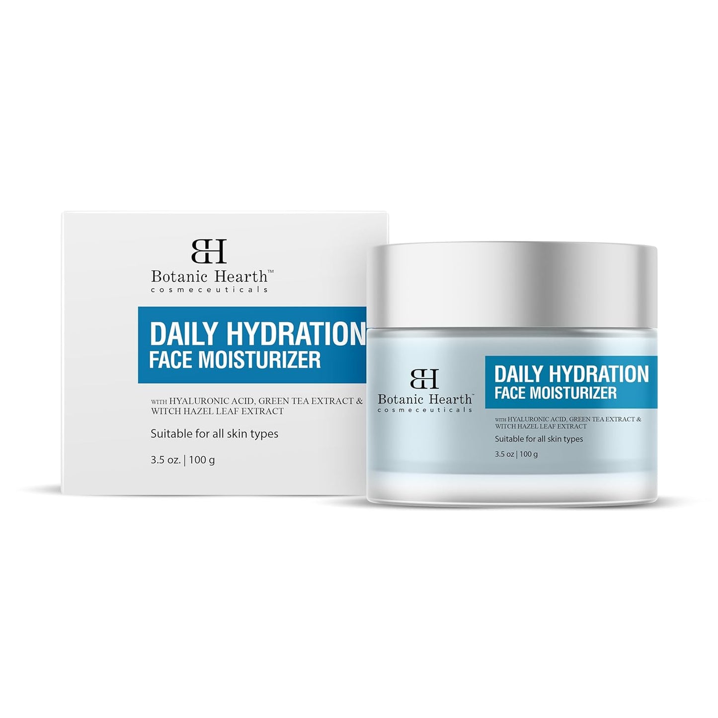 Botanic Hearth Daily Hydration Moisturizer, 100g, with Hyaluronic Acid & Green Tea Extract for Dry Skin, All Skin Types.