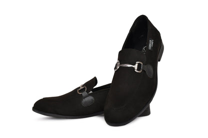 Suede Slip-on with Metallic Loop Buckle  Black