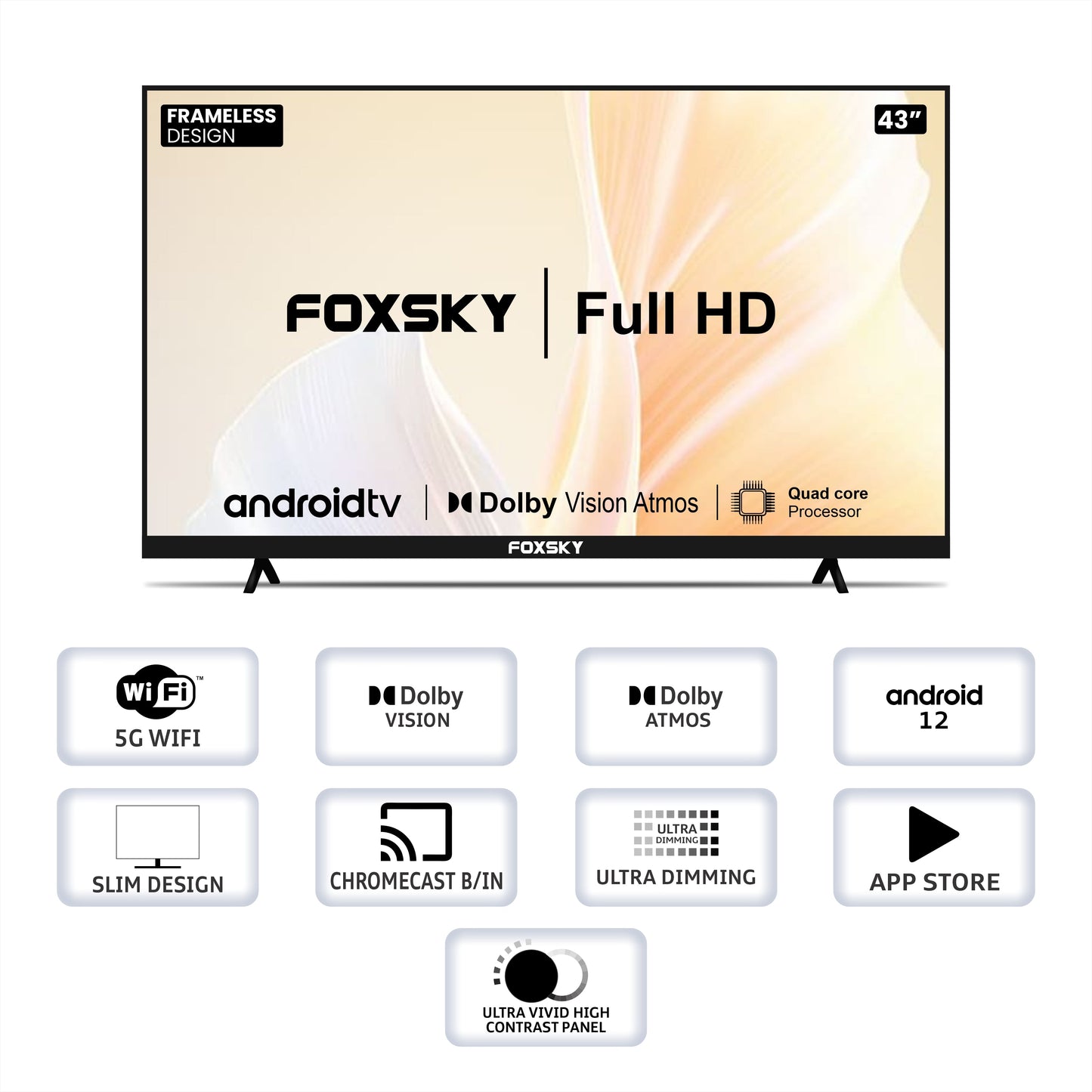 Foxsky 108 cm 43 inches Full HD Smart LED TV 43FS-VS Frameless Edition  With Voice Assistant