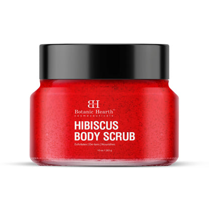 Hibiscus Body Scrub: Exfoliates, brightens, smooths, hydrates skin. For all skin types, body & feet. Unisex, 283g.