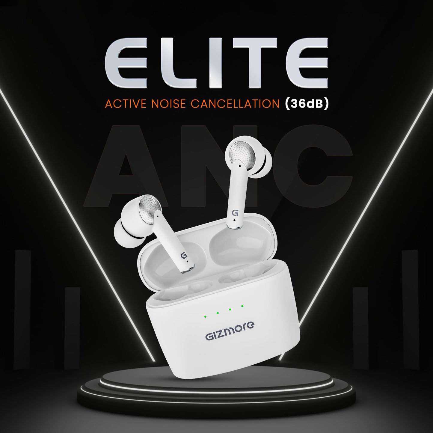 GIZMORE ELITE 852 ANC with 36dB Type-C Fast Charging TWS Up to 50H Playtime ENC with DNS  40ms Low Latency for Gaming  Insta Wake N Pair BT v5.3 13MM Driver Voice Assistant Earbuds