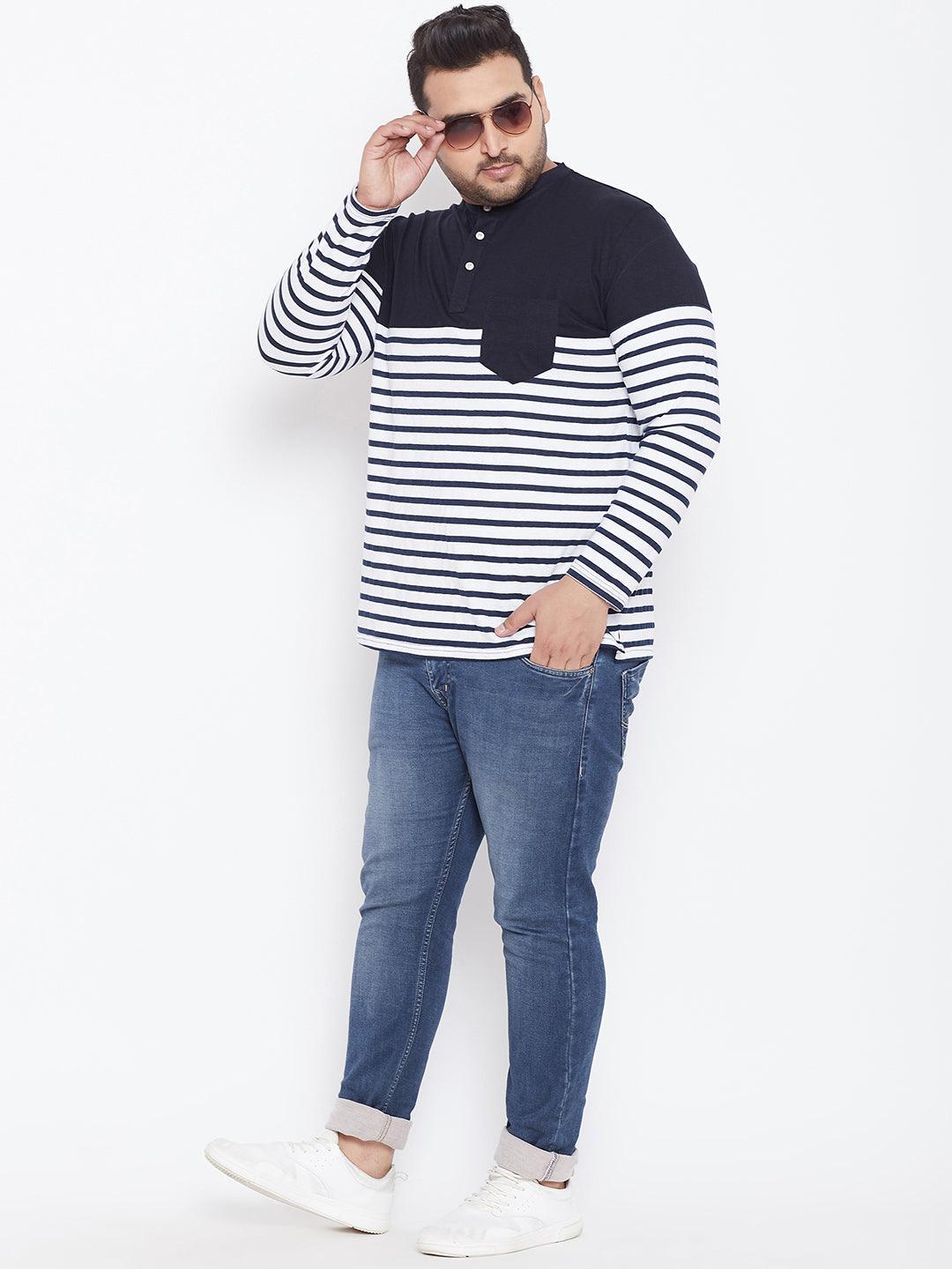 Men Plus Size Tito Striped Henley Tshirt