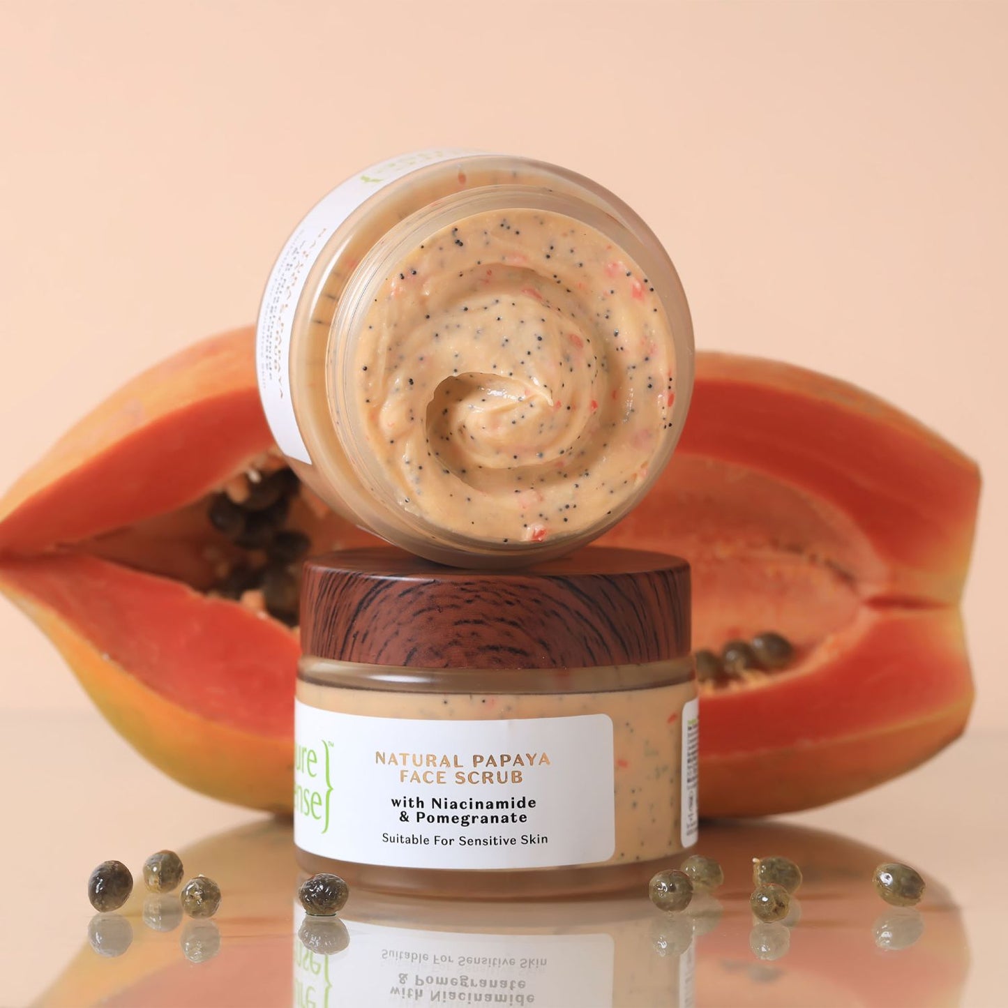 Natural Papaya Face Scrub  Enriched With Niacinamide  Pomegranate  Suits Sensitive Skin  Paraben  Sulphate Free  50g Bundle