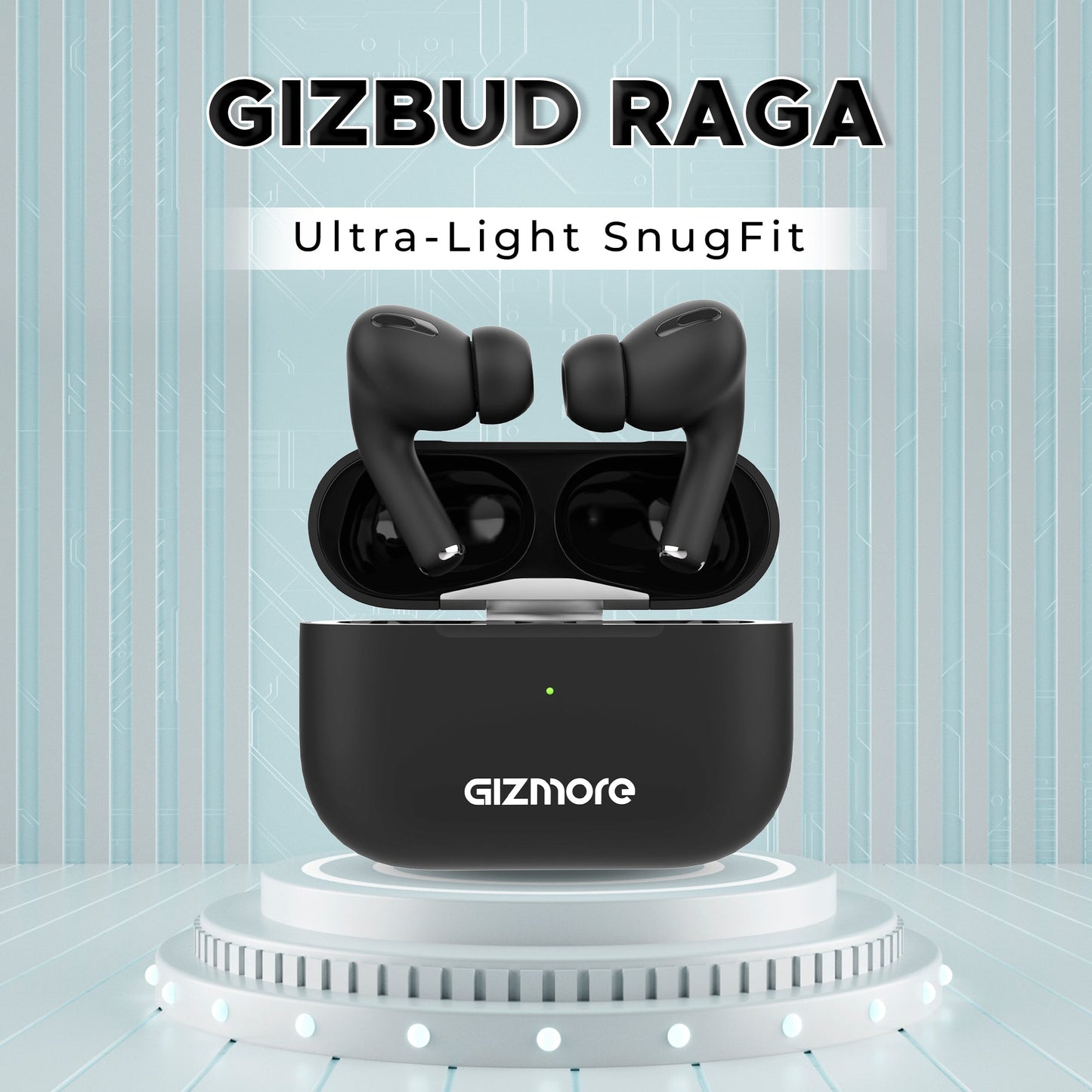 GIZMORE 871 RAGA TWS In-Ear Earbuds Wireless Charging with 20 Hours Playtime  Insta Wake N Pair Bluetooth V5.3 13mm Bass Drivers  Sweat  Water Resistant  Touch Controls  Voice Assistant Earbuds