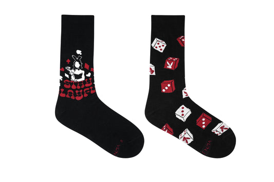 Playboy Poker Mens 2 Pair Crew Socks- Black  Poker Socks  Special Edition