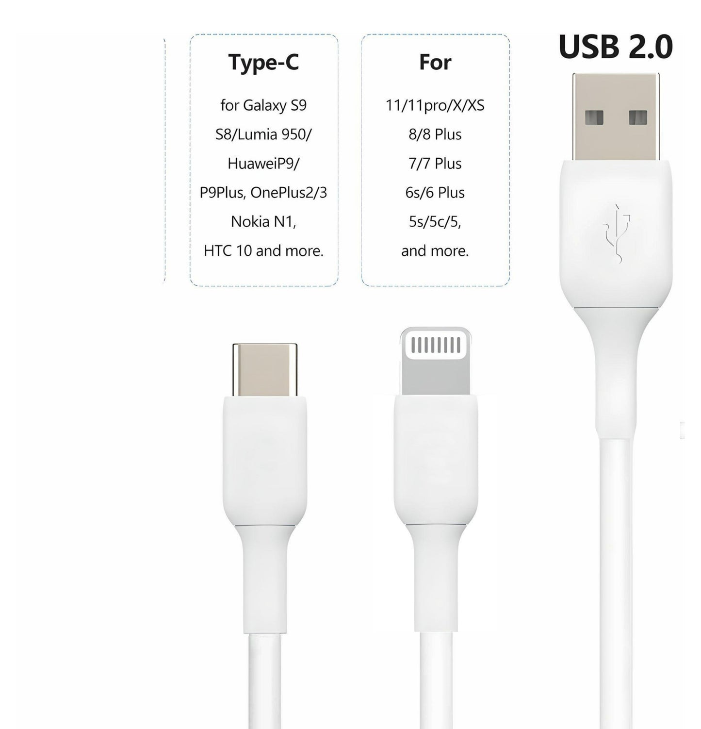 LA FORTE 2 in 1 PVC Soft and Superior 1.3 m- Compatible with Type C and Iphone  White