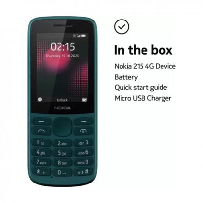 Nokia 215 DS 4G Keypad Phone with Long Battery LifeWireless FM Radio Cyan