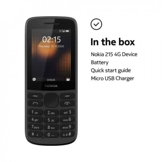 Nokia 215 DS 4G Keypad Phone with Long Battery LifeWireless FM Radio Black