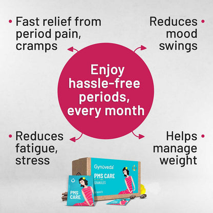 Gynoveda PMS Care Granules No More Mood Swings Bloating Cramps Fatigue Get Hassle-Free Periods 3 Packs 90 Sachets