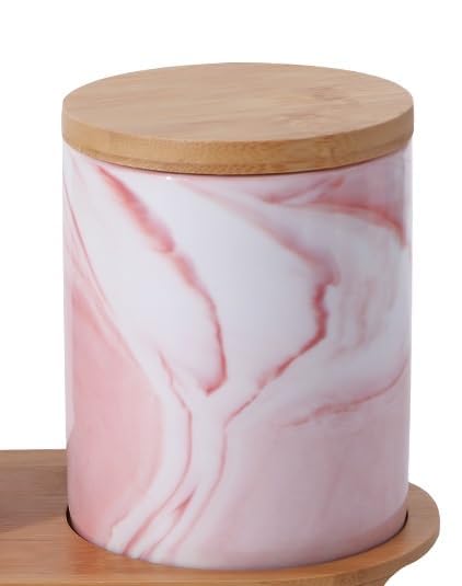 Heart Home Ceramic Jar  Food Storage Jar  Kitchen Storage Jar  Round Jar for Home  Sugar Storage Jar  Airtight Bamboo Lid  YX09-M-PK  400 ML  Pink