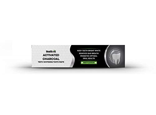 Healthvit Activated Charcoal Toothpaste, Fluoride & Sulfate Free, Mint Flavor, Germ Protection, Oral Hygiene, Teeth Whitening, 100g Pack.