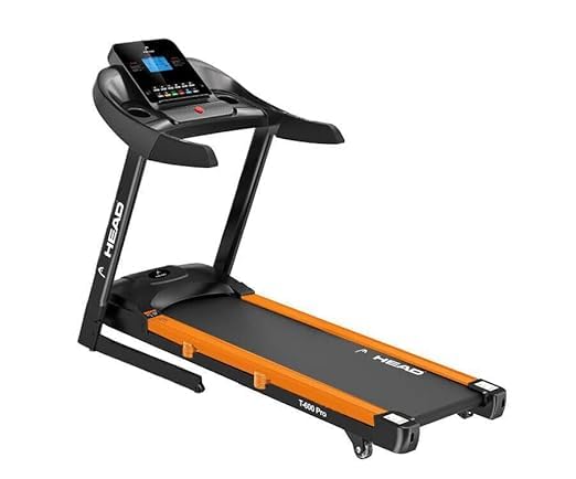 Reach HH 600 Treadmill: 5 HP, Auto Incline, LCD, 12 Programs, Foldable, Bluetooth, 14 km/h, Max User Weight 125kg, Orange.