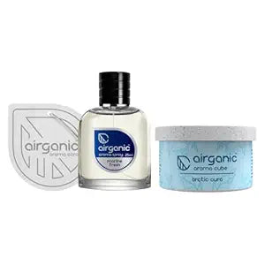 Airganic Aroma Car Freshener Combo Pack  Fine Spray Marine Fresh  Aroma Cube Artic Aura air fragrance