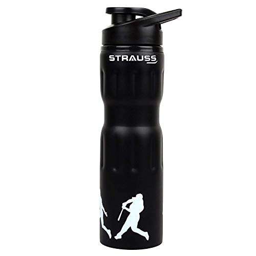 STRAUSS 750ML Stainless-Steel Water Bottle, Leak Proof, BPA Free, Easy to Carry for School, Office, Home, Gym. Black.