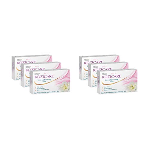 Kozicare Skin Lightening Soap - Pack of 6  Enriched with Kojic Acid  Vitamin C Sabun Soap  Anti-Aging  Sun Protection  Glowing Skin  Moisturizing Bath Soap for Men  Women