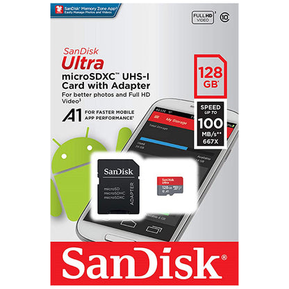 SanDisk Ultra 128 GB MicroSDXC Class 10 100MBs Memory Card  With Adapter