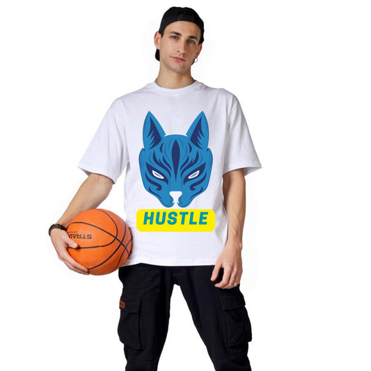 Hustle Printed T-Shirt Relaxed Fit 100 Cotton White