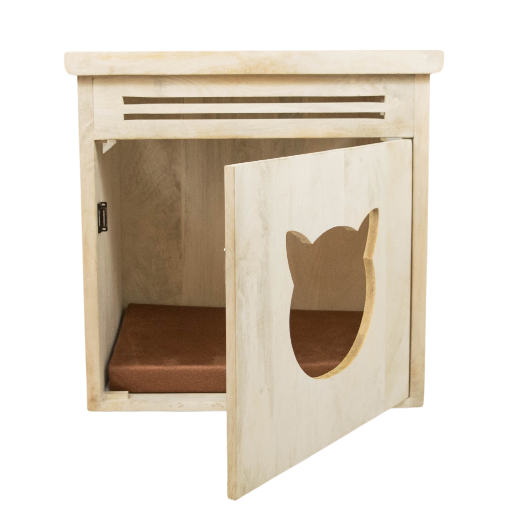 FurryLiving Meraki Cabinet with Cushion for Small Dogs and Cats Oak