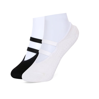 Womens Double Band Studio Socks for yoga  pilates  Black White  Pack of 2