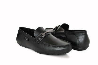 Classic Moccasins for Men with Metallic Loop Buckle  Black