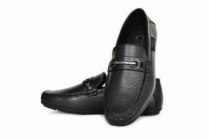 Classic Moccasins for Men with Metallic Loop Buckle  Black