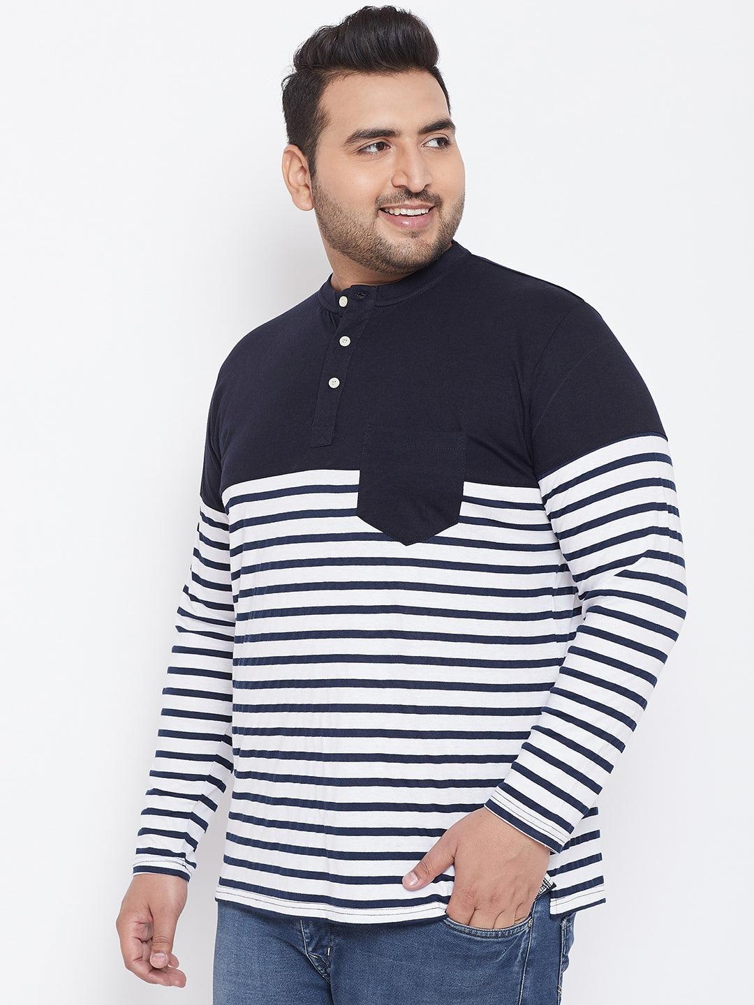 Men Plus Size Tito Striped Henley Tshirt