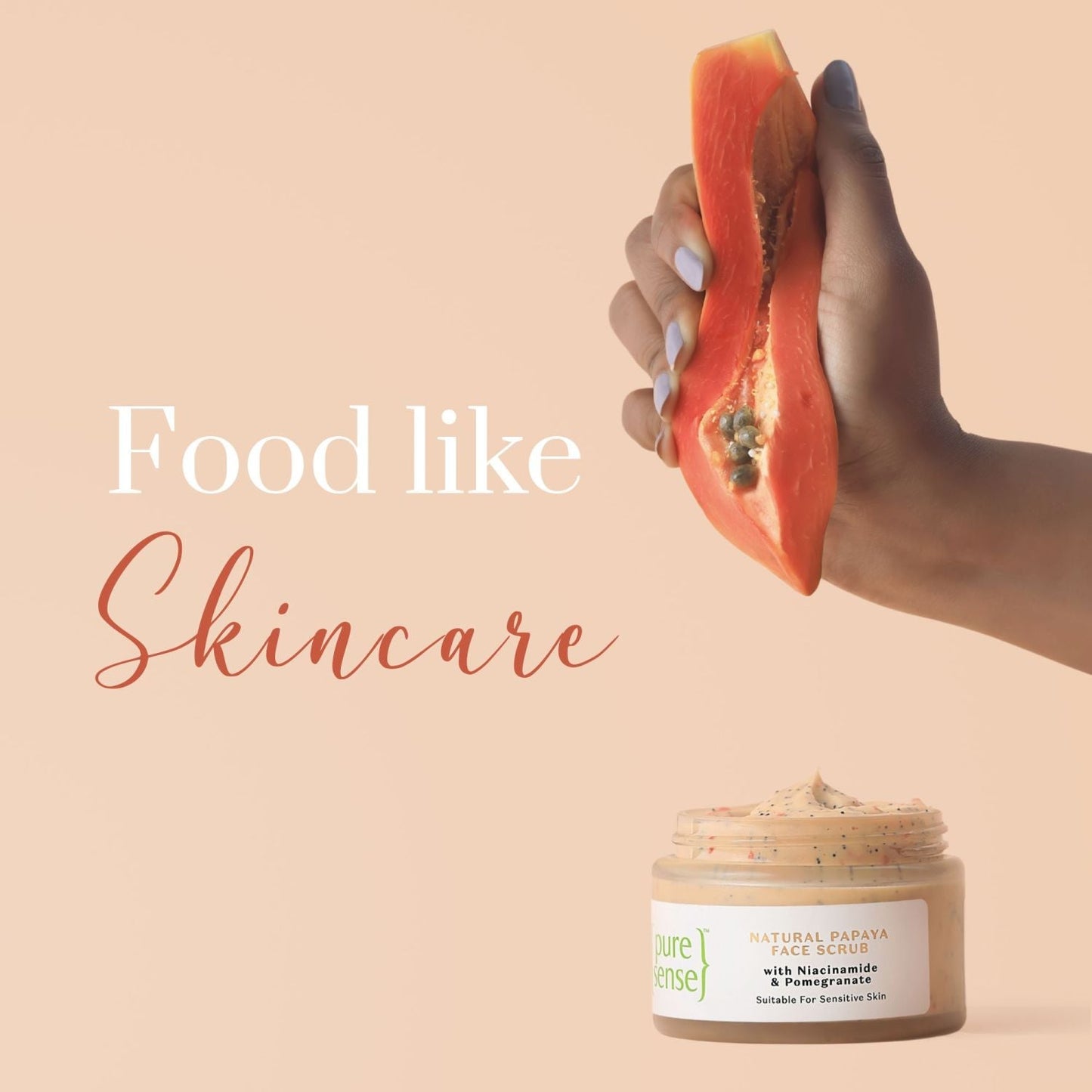 Natural Papaya Face Scrub  Enriched With Niacinamide  Pomegranate  Suits Sensitive Skin  Paraben  Sulphate Free  50g Bundle