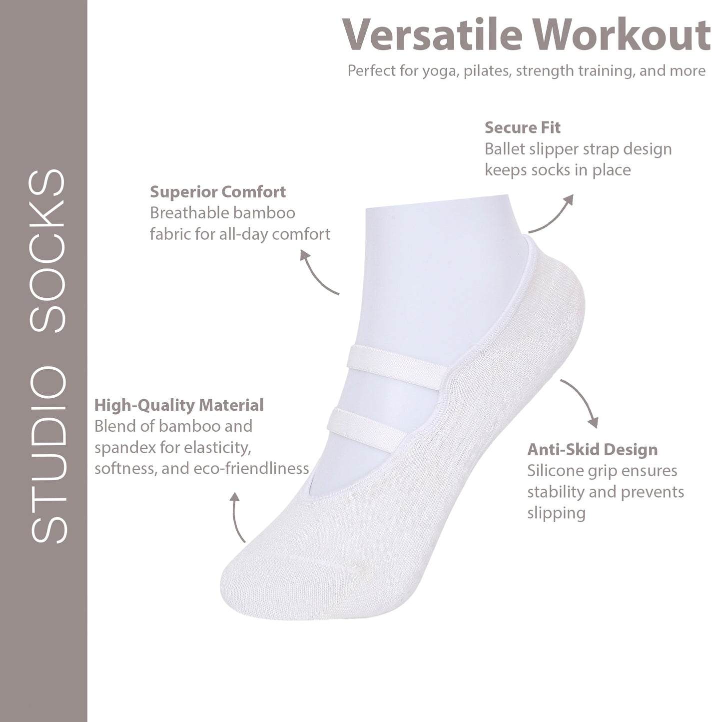 Womens Double Band Studio Socks for yoga  pilates  Black White  Pack of 2