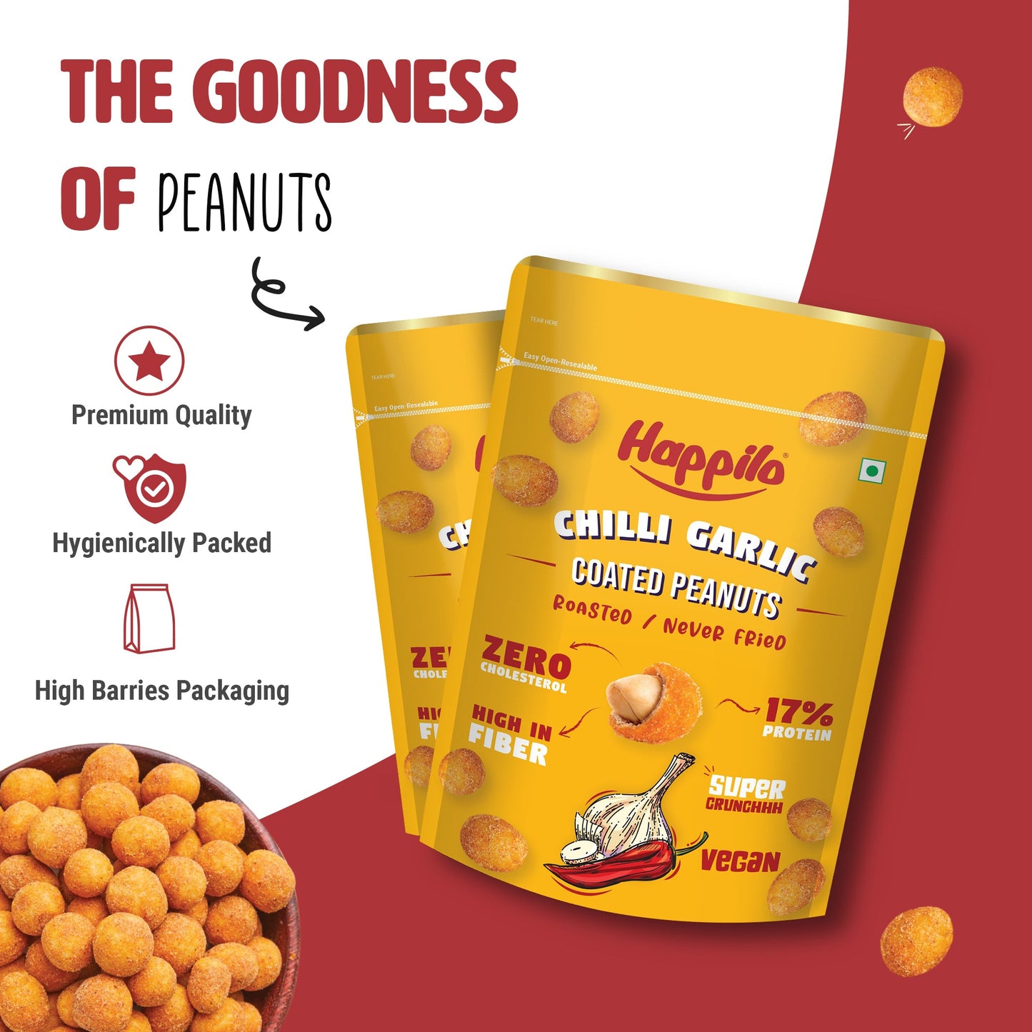 Happilo Premium Super Snack Chili Garlic Peanut150g Crunchy and Nutty High in Protein and Dietary Fibre