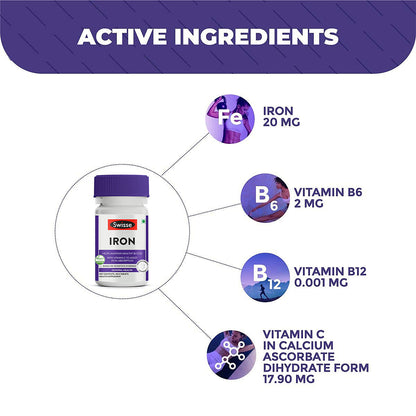 Swisse Ultiboost Iron Supplement Helps Maintain Healthy Blood With Vitamin C Vitamin B6  Vitamin B12 To Assist Iron Absorption - 30 Tablets