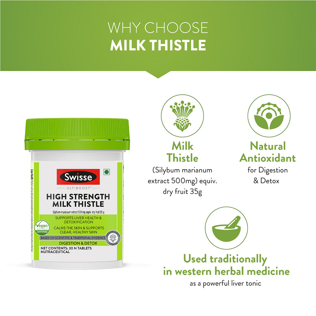 Swisse Ultiboost High Strength Milk Thistle Supports Liver Health  Detoxification Calms The Skin  Supports Clear Healthy Skin - 30 Tablets