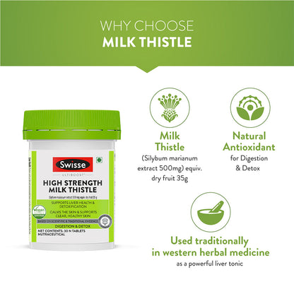 Swisse Ultiboost High Strength Milk Thistle Supports Liver Health  Detoxification Calms The Skin  Supports Clear Healthy Skin - 30 Tablets