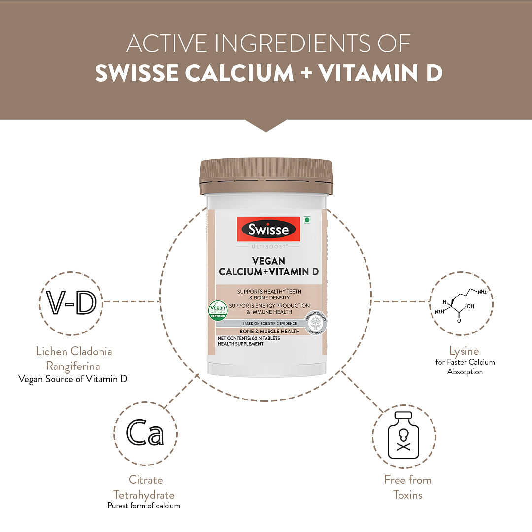 Swisse Ultiboost Vegan CalciumVitamin D Supplement Supports Healthy Teeth  Bone Density Supports Energy Production  Immune Health - 60 Tablets